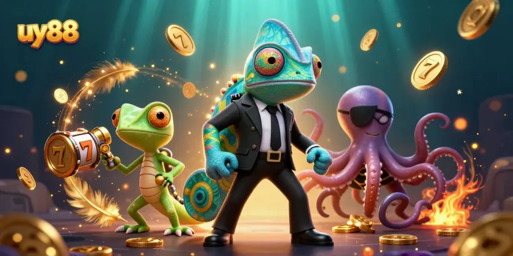 Experience thrilling gameplay in uy88's vibrant casino world with dynamic elements and characters.