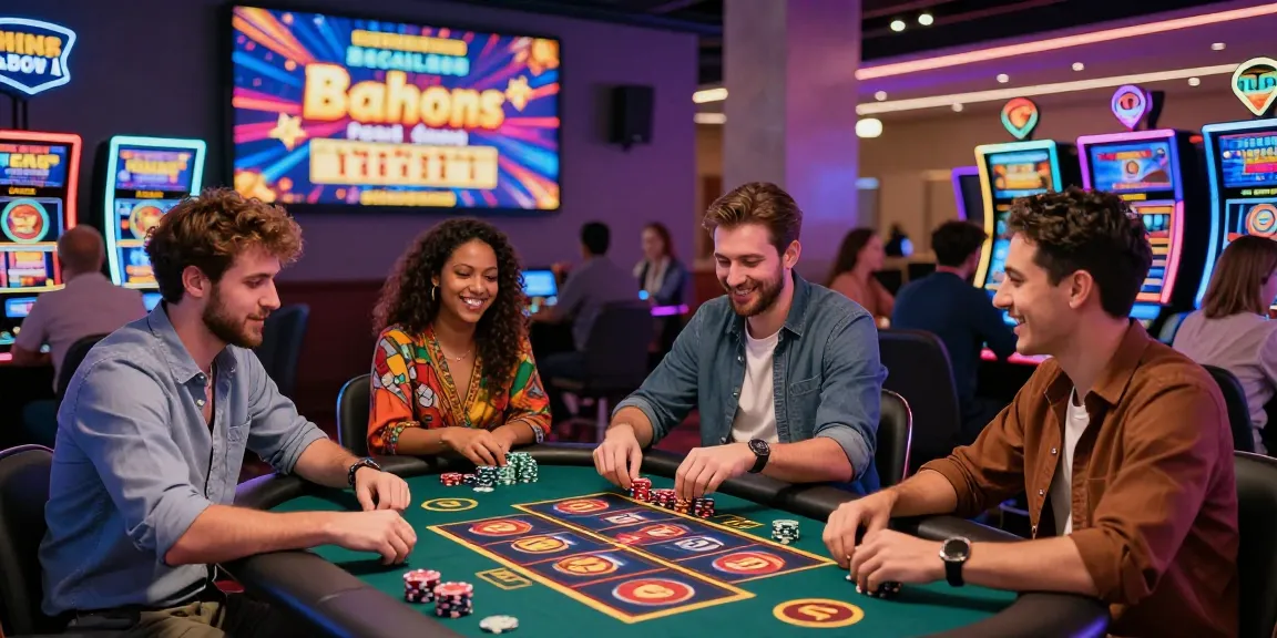 Players at casinos not on Gamstop enjoying games and promotions in a vibrant and lively setting.