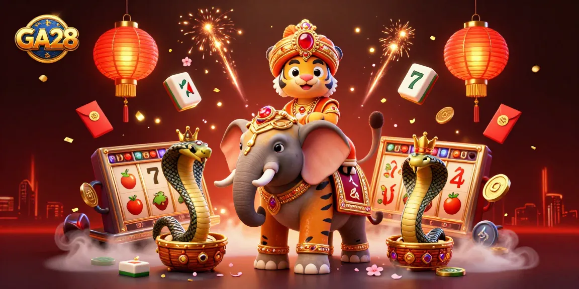 Engage in gambling at GA28 with a vibrant 3D casino scene featuring a majestic Indian maharaja, elephant, and lucky symbols.