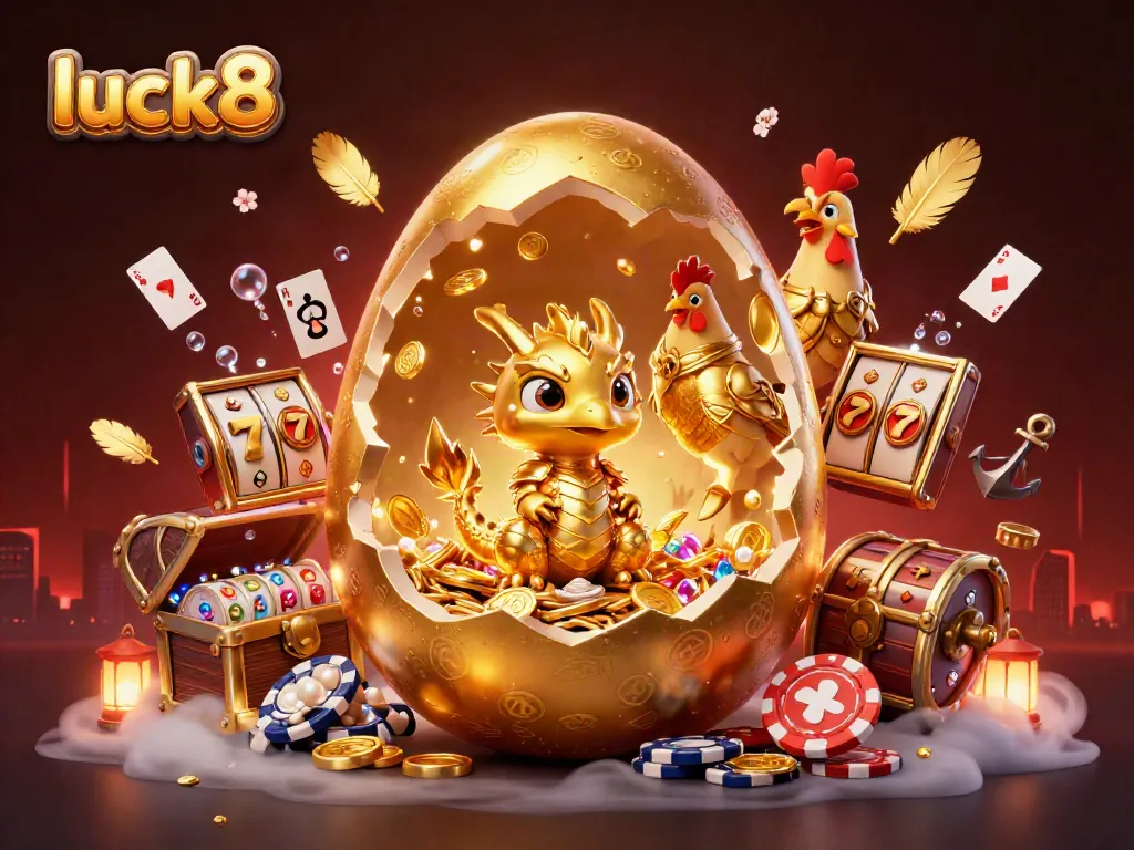 Experience the luck8 gaming adventure with a golden dragon and vibrant casino elements.