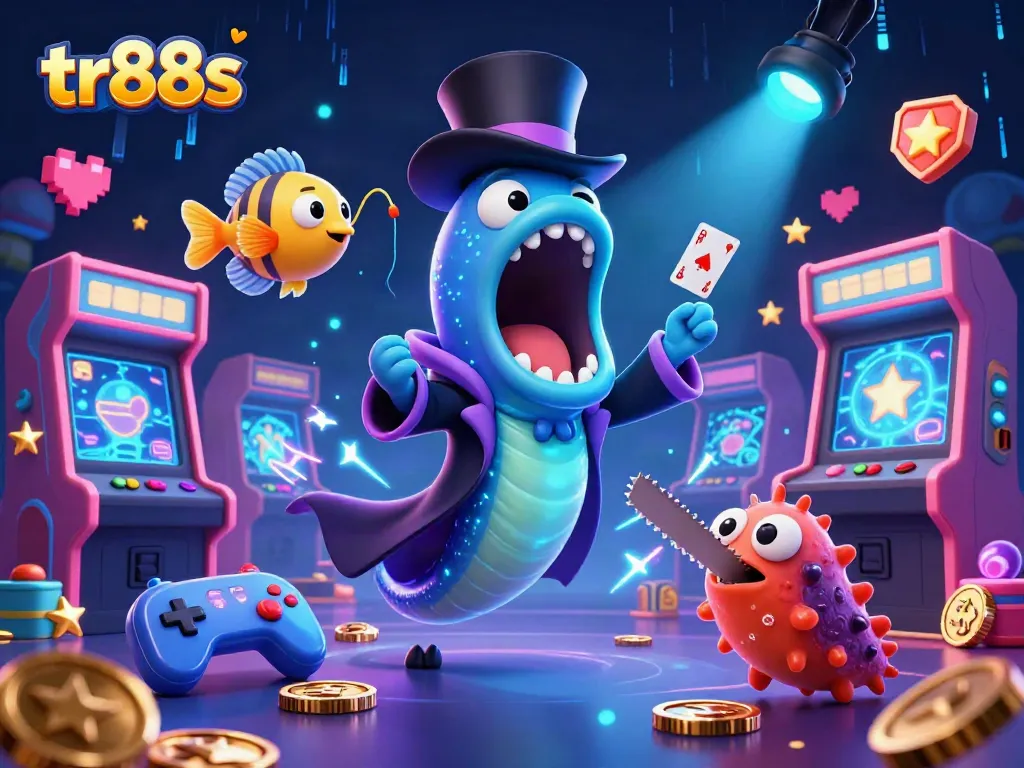 Experience the excitement of tr88s with dynamic card tricks and vibrant arcade elements in a dazzling underwater scene.