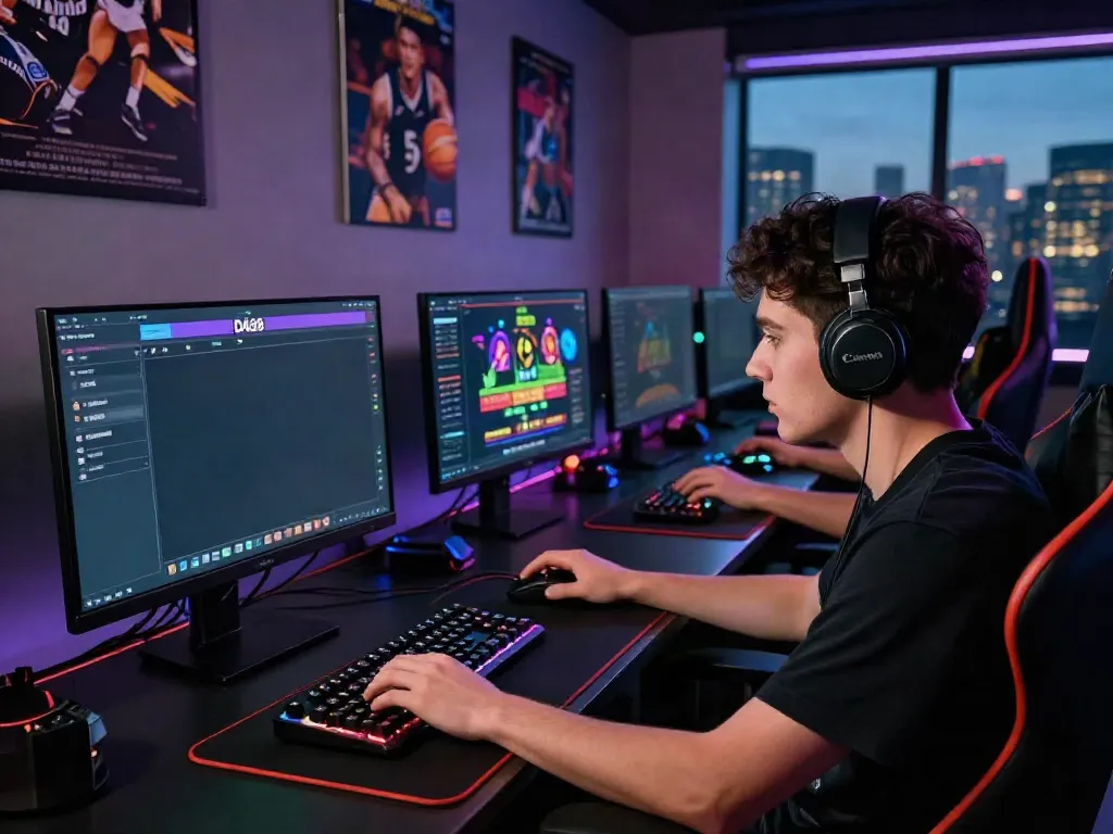 Player engaged in online gaming at DA88 website, showcasing an immersive setup with vibrant gaming graphics.