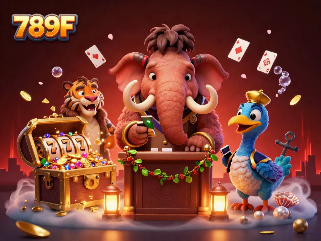 Experience the excitement of 789F with vibrant characters in a rich casino scene, packed with games.