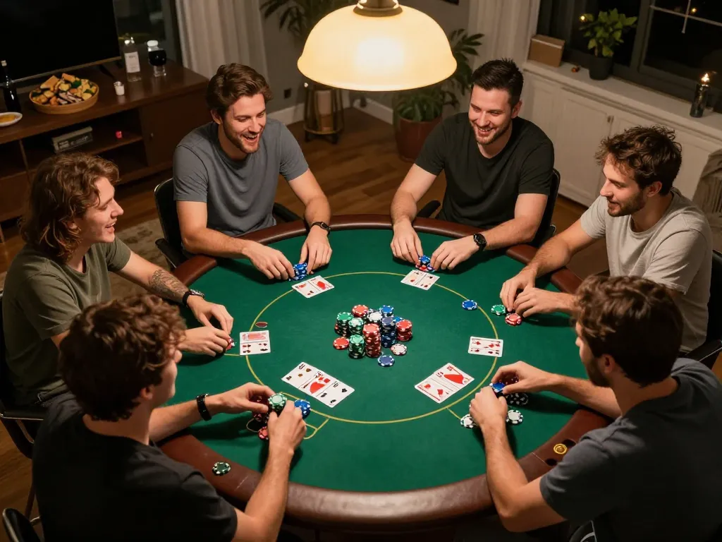 Players enjoying poker night, betting strategies at play on bet789 table.