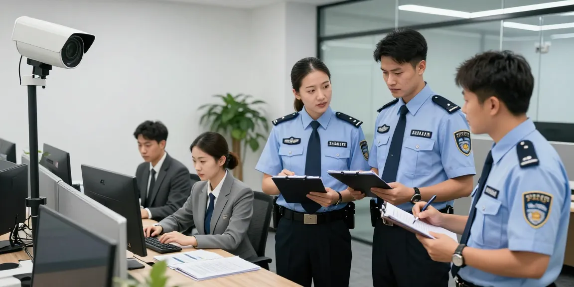 Corporate Security professionals conducting a risk assessment in a local business office for reliable security solutions.