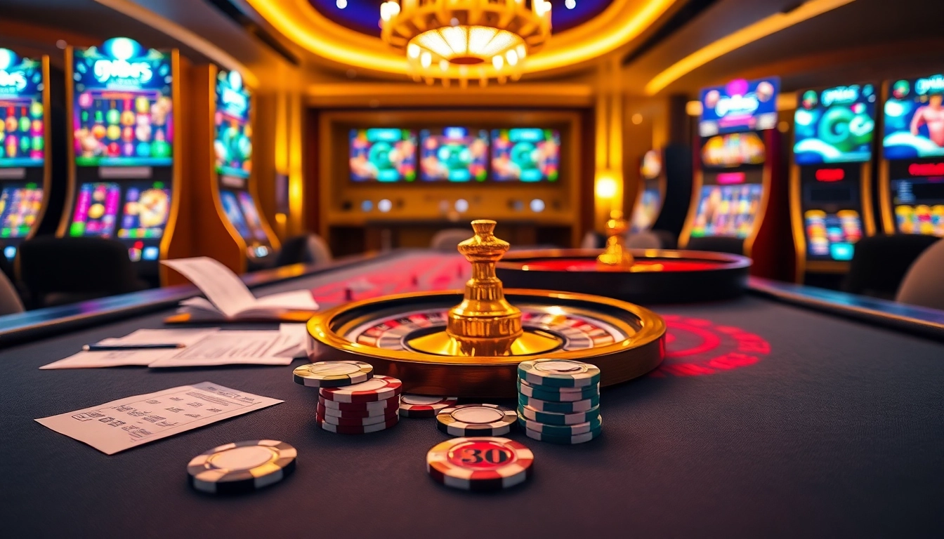 i9bet online gamblers place bets at a lively casino table filled with chips and betting slips.