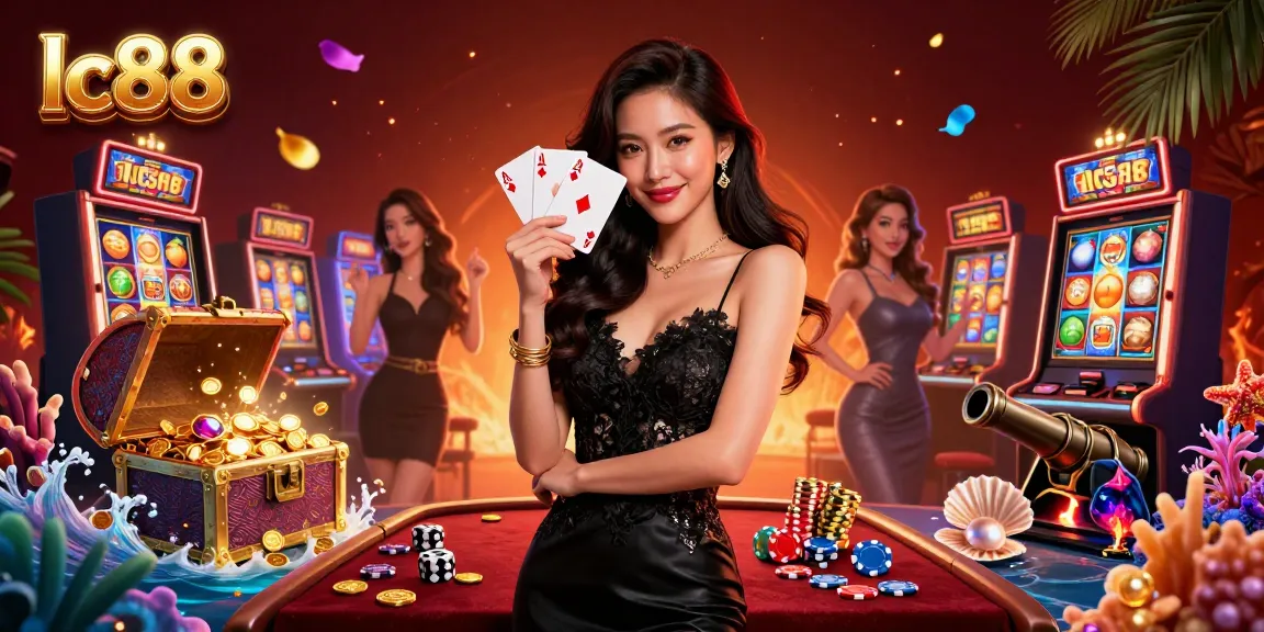 Experience thrilling gameplay at lc88 with an elegant Asian woman holding playing cards in an immersive casino setting.