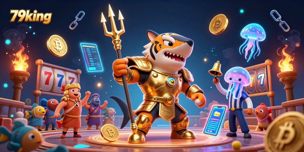 Try your luck at 79king with an engaging underwater casino scene featuring a tiger shark and slot machines.