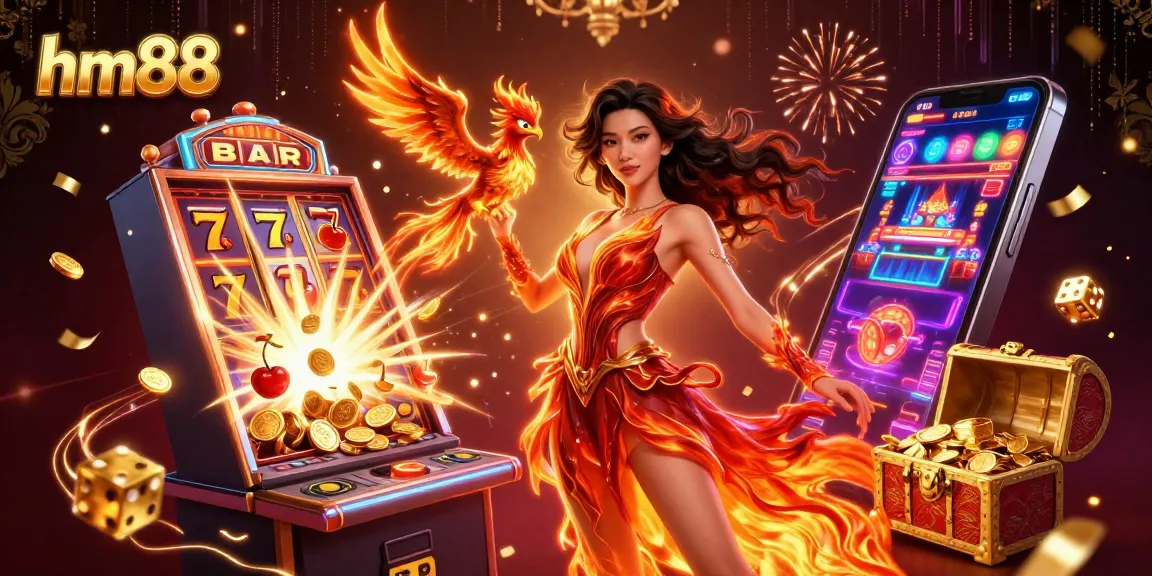Spin and win at hm88 with an exciting 3D casino illustration featuring vibrant gameplay elements.