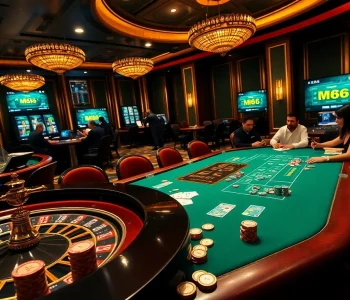 Experience the thrill with MB66 at a luxurious casino poker table, showcasing high-stakes excitement.