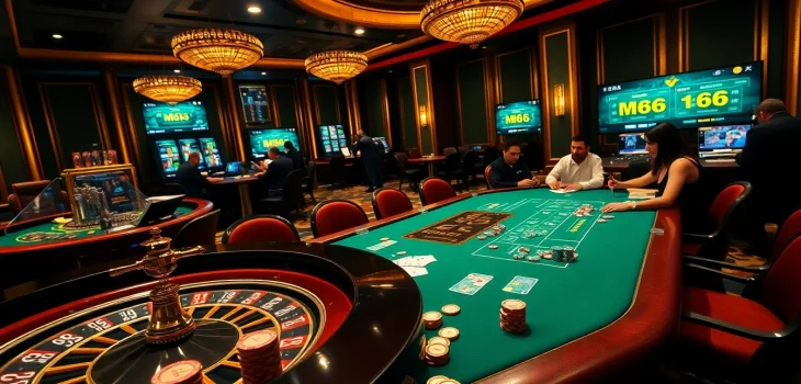 Experience the thrill with MB66 at a luxurious casino poker table, showcasing high-stakes excitement.
