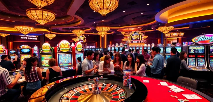 Excited gamblers enjoying various games at uu88vn.com casino with vibrant atmosphere.
