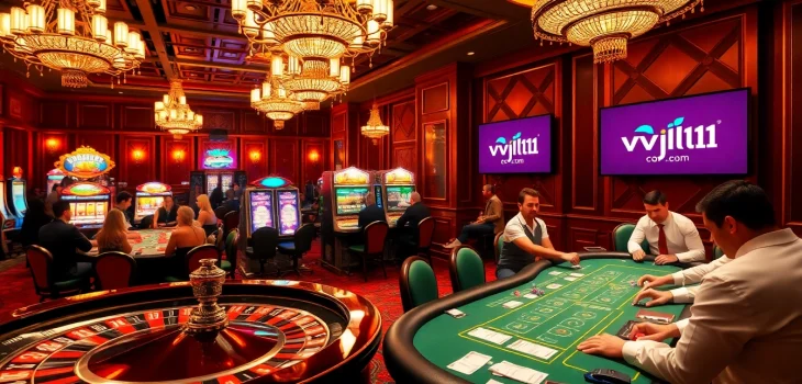 Experience thrilling gaming at vvjl11 com with a vibrant casino scene featuring immersive roulette and poker tables.