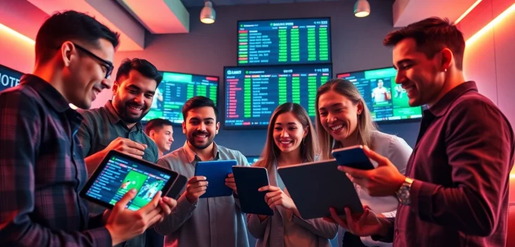 Players enjoying the thrill of online betting at winvn88.live with digital devices and competitive odds.