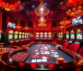 A thrilling gaming experience at nhà cái fun79 featuring colorful casino tables and vibrant slot machines.