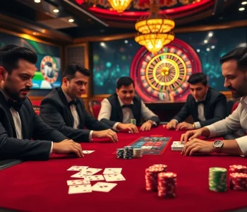Engaging players at a tg88-themed casino poker table showcasing strategy and excitement.