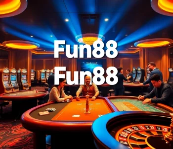 Experience the excitement of gambling with the Fun88 link showcased in a vibrant casino scene.