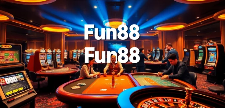 Experience the excitement of gambling with the Fun88 link showcased in a vibrant casino scene.