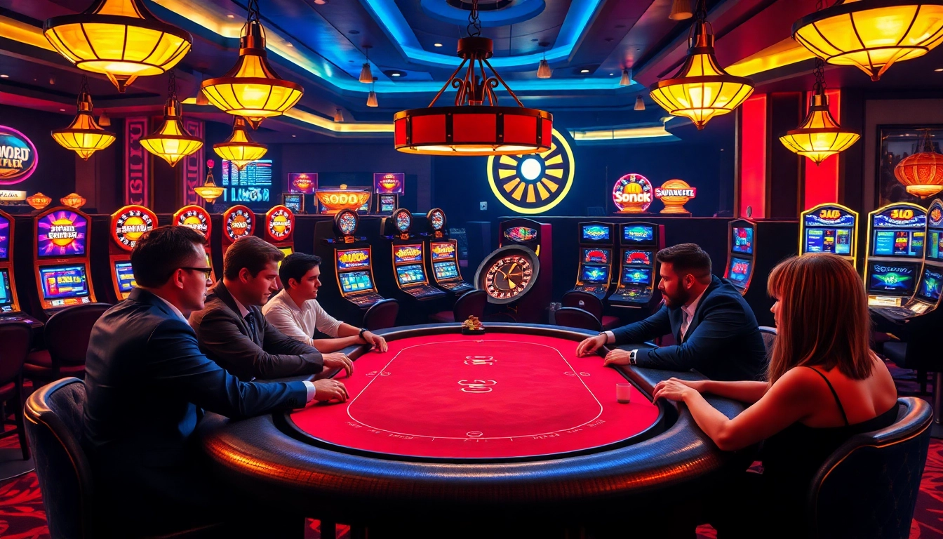 SODO66 players engaged in an exciting poker game at a glamorous casino table.