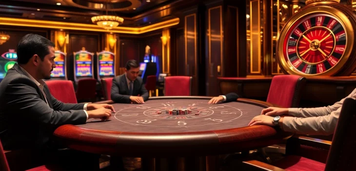 Players enjoying a thrilling j88 poker game in a luxurious casino atmosphere.