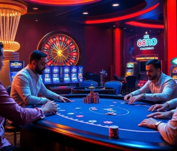 Players strategizing at an az 888 poker table, emphasizing excitement in luxury casino atmosphere.
