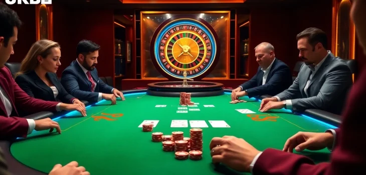 Experience the thrilling Game bài 8KBET at a luxurious casino table with strategic gameplay.