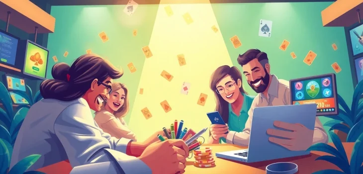 Exciting online card game scene showcasing users at topgamebaidoithuong.mx, filled with vibrant colors and digital game elements.