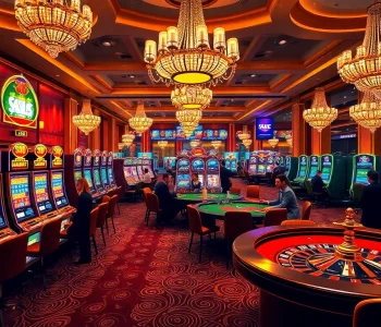 Experience the thrill of sv 88 at a vibrant casino featuring players engaging in poker and slot machines.