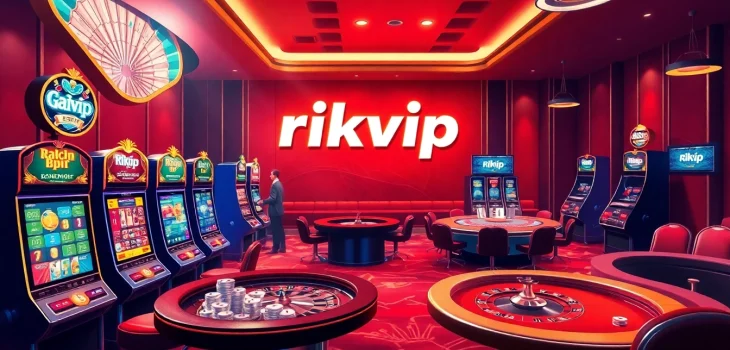 rikvip casino players enjoying exciting slots and poker games in a luxurious virtual atmosphere