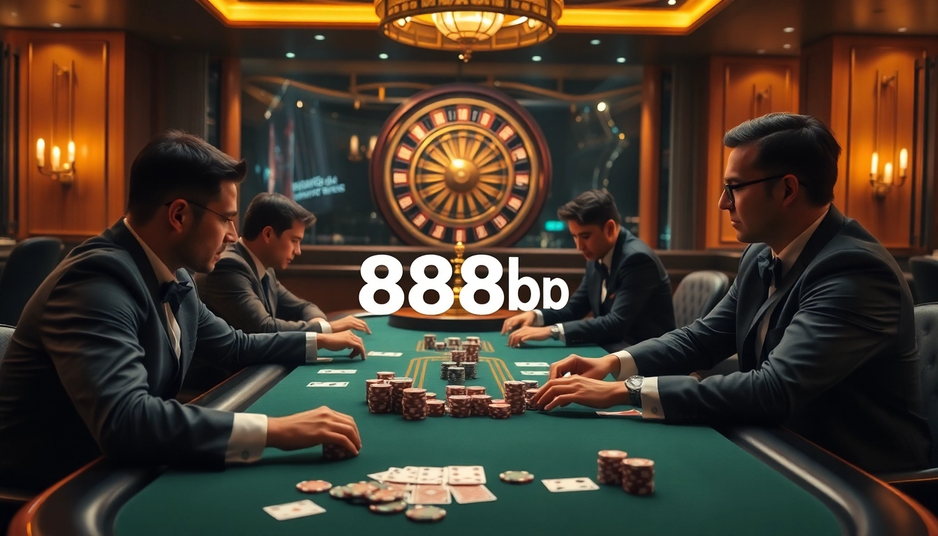 Gamblers at a poker table showcasing exciting gameplay at 888b casino.