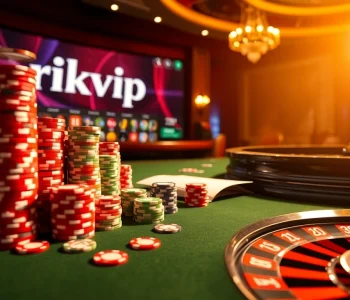 Experience thrilling gameplay at Rikvip with vibrant poker chips and engaging casino tables.