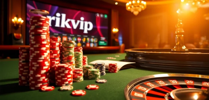 Experience thrilling gameplay at Rikvip with vibrant poker chips and engaging casino tables.