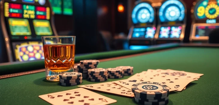 Experience intense poker action at 99 ok with polished cards, chips, and luxurious ambiance.