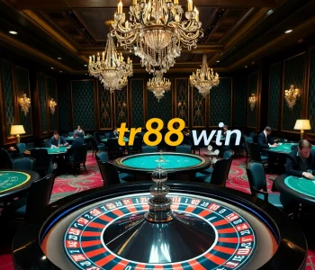 Experience the thrill of winning at tr88 win with an elegant casino setup featuring vibrant gaming tables and roulette.