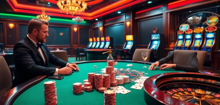 Experience high-stakes excitement at a poker table, featuring the vibrant atmosphere of https://tr88.study/.