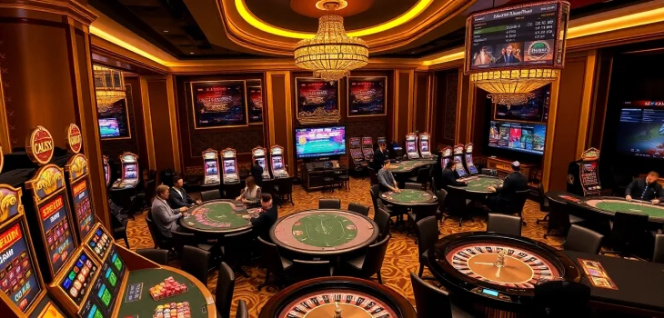 Players enjoying games at 88AA's lavish casino tables, showcasing excitement and luxury.