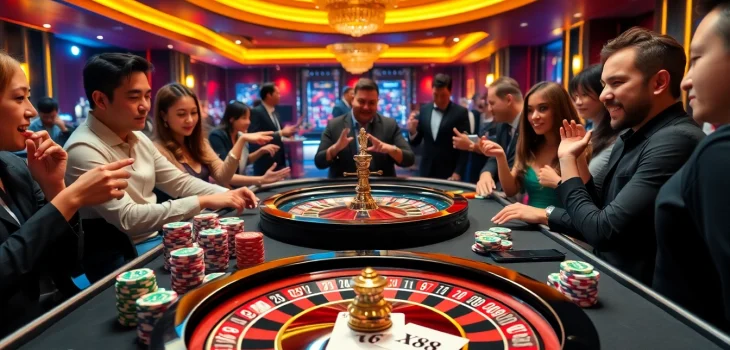 X88 themed poker table with players enjoying high-stakes gambling in a luxurious casino setting.