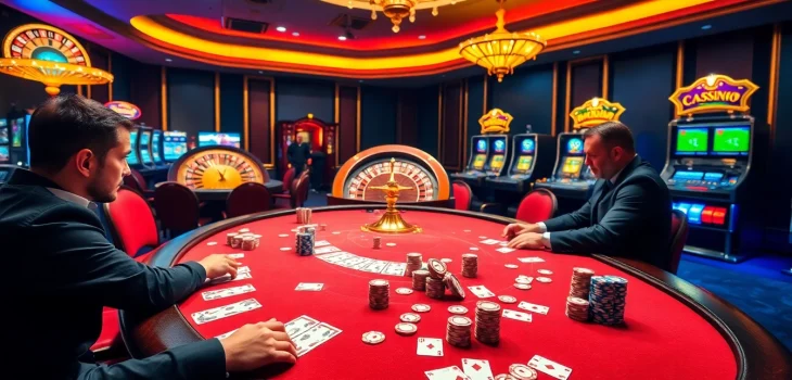 Experience high-stakes gaming at luck8s.live with a luxurious casino scene featuring poker and roulette.