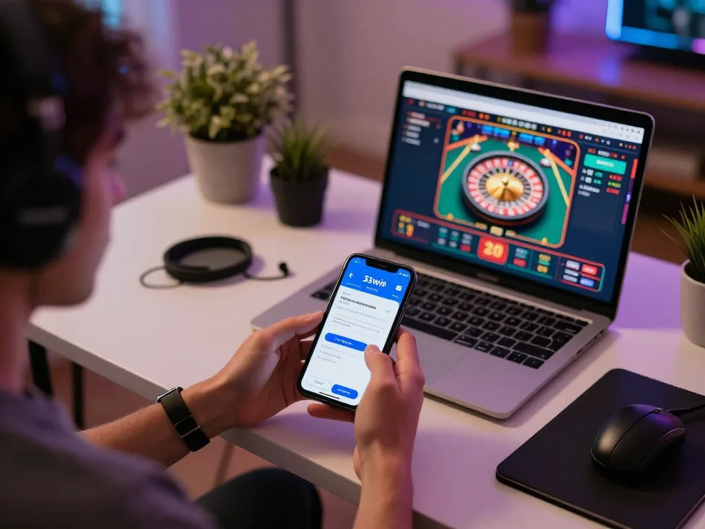 Player engaging with the 33win mobile app during an exciting online gaming session