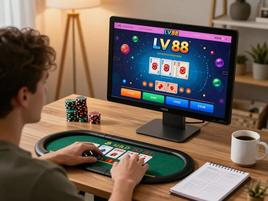 Experience dynamic gameplay on LV 88's blackjack platform from a cozy home office.