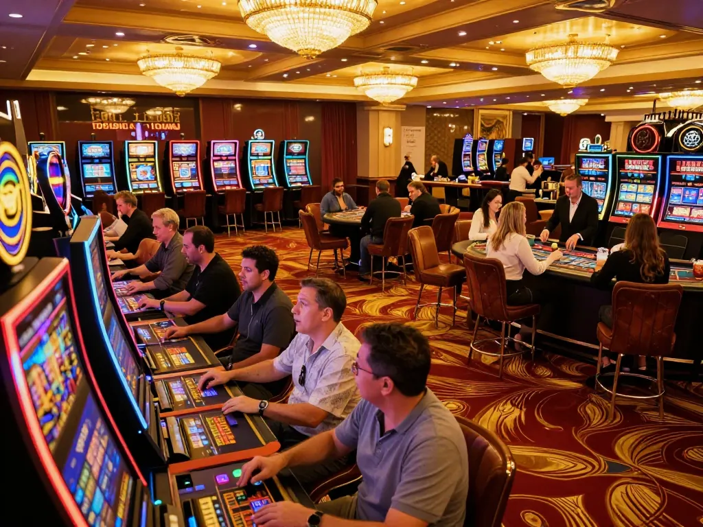 Nohu players enjoying a lively session on the casino floor with vibrant slot machines and engaging atmosphere.