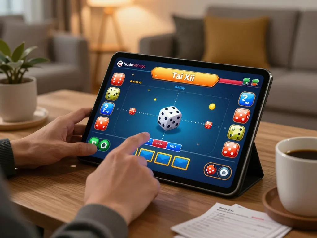 Player engaging in Tài Xỉu game on taixiuonlinego app, illustrating online gambling excitement at home