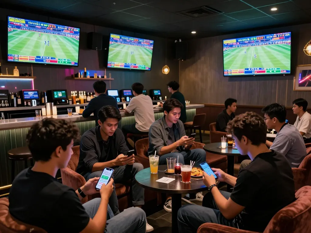 Engaging in sports betting and live games at a vibrant NK88 lounge.