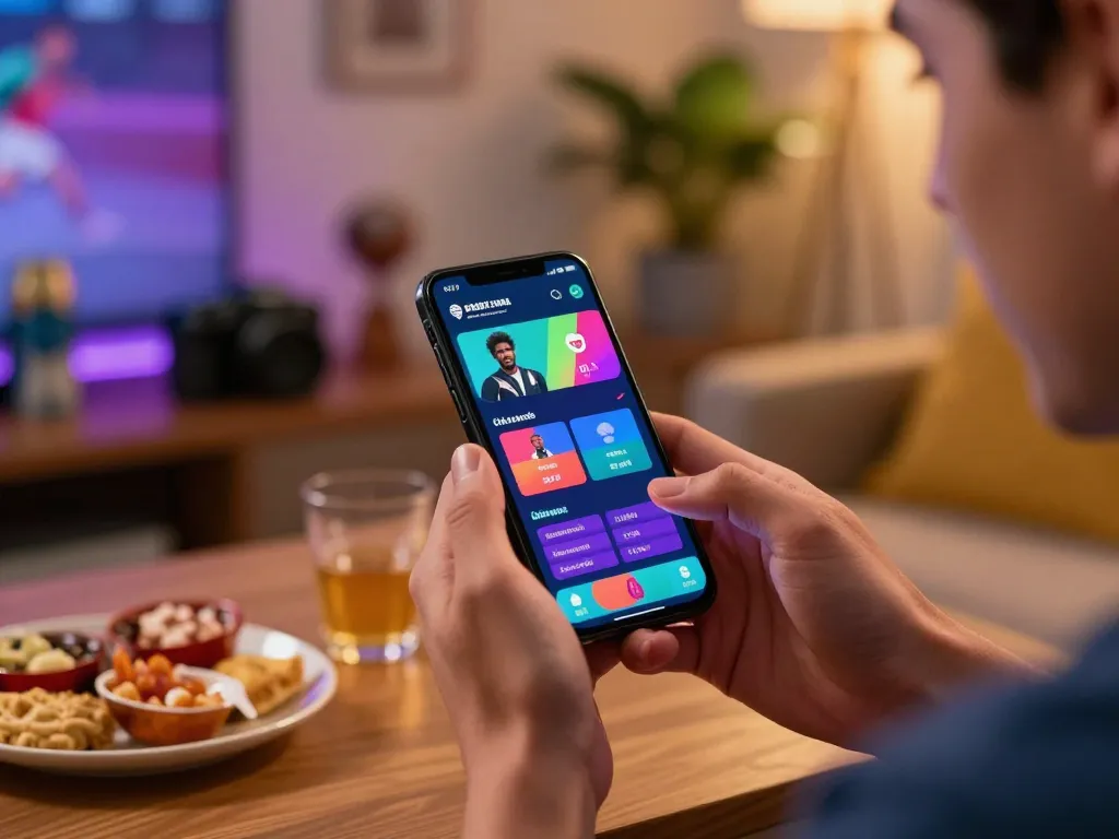 Experience fast-paced sports betting action with 789WIN's vibrant app interface in a lively home setting