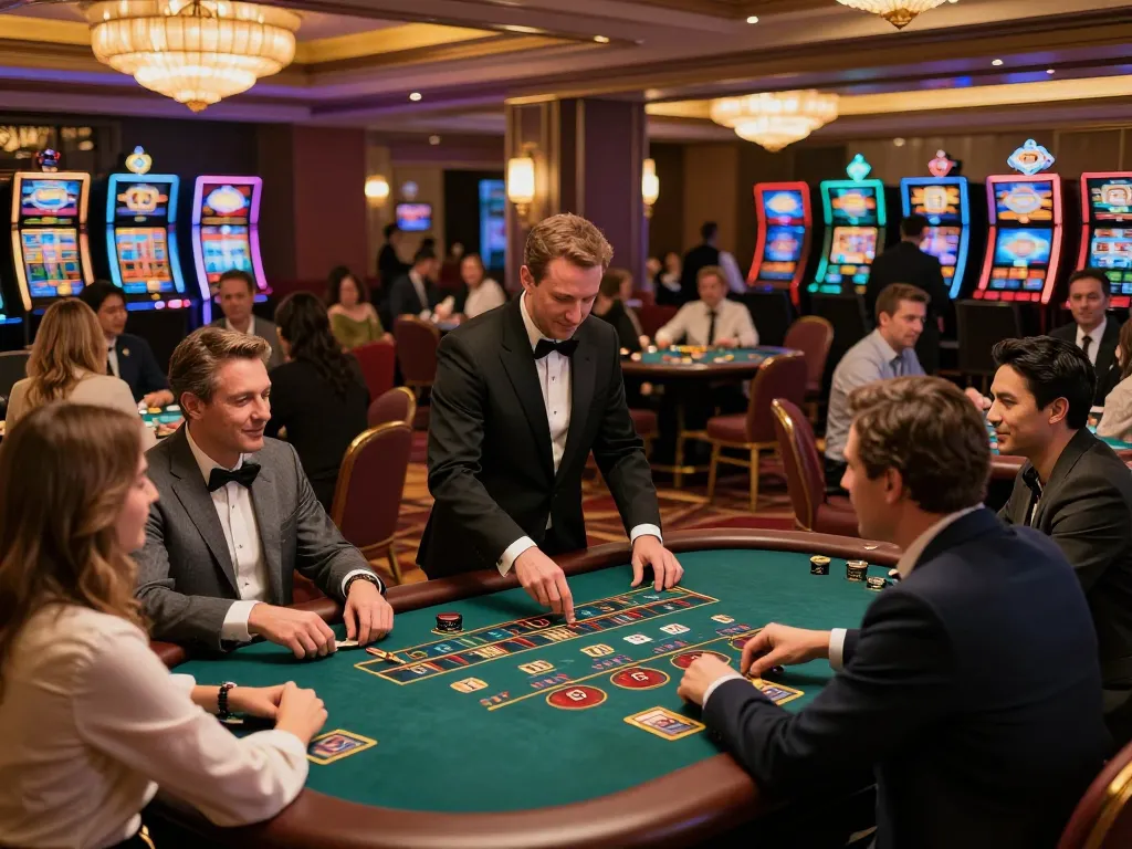 HB88 players strategizing at lively blackjack tables in a luxurious casino environment.
