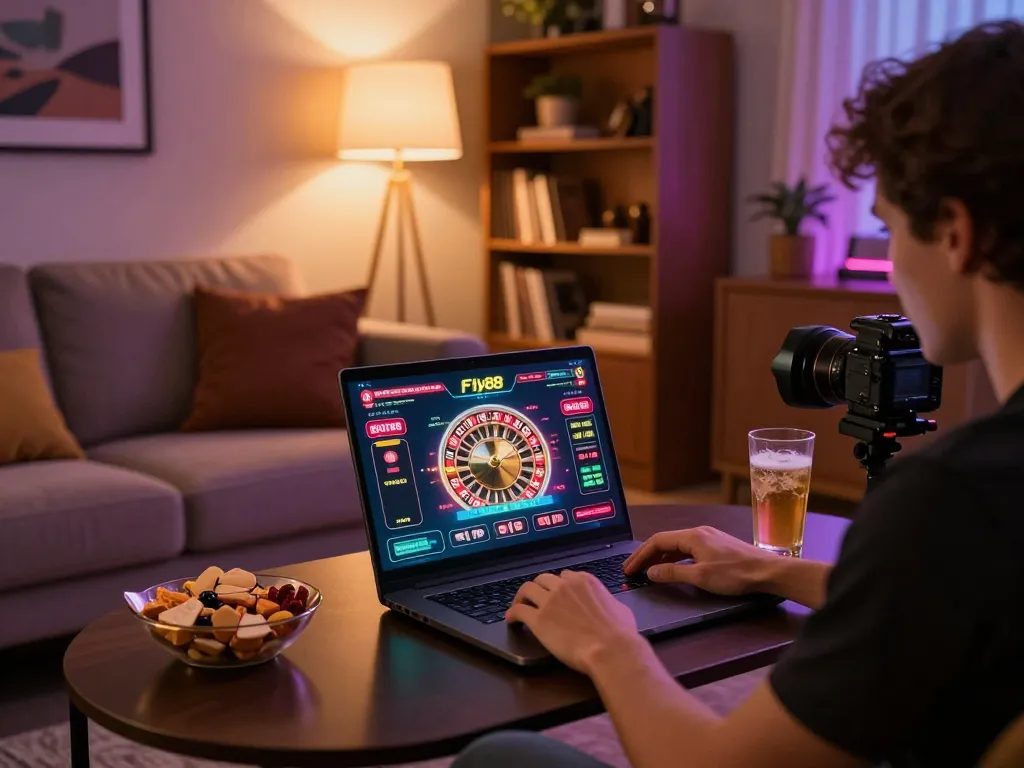 Engaging in a Fly88 online roulette game in a cozy home gaming setup