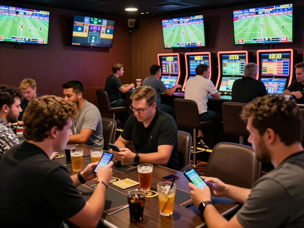 Engaged bettors analyzing odds in an exciting 88คลับ sports betting atmosphere.